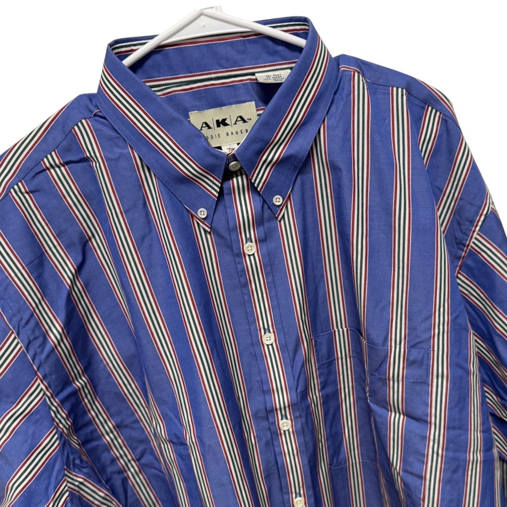 Eddie Bauer‎ AKA Mens Tall 18 36-37 Blue Striped Cotton Button Down Shirt